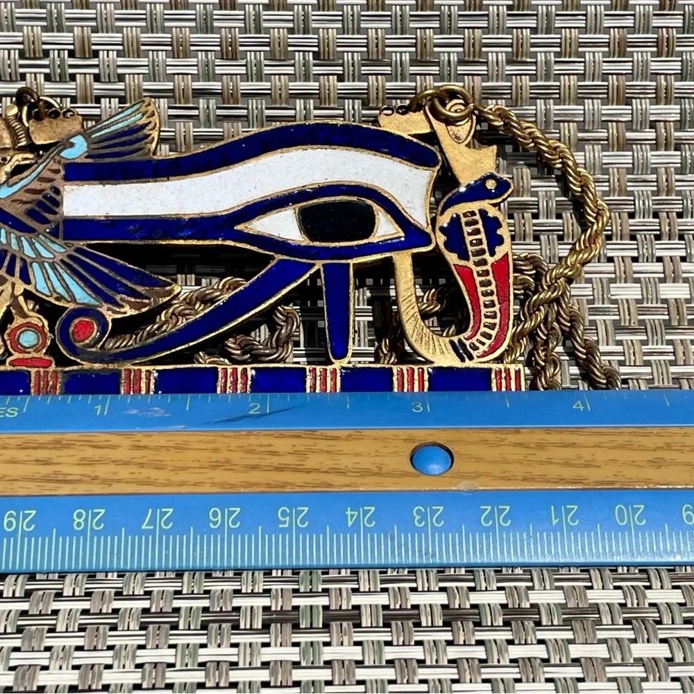 Vintage Egyptian Udjat Eye of Horus large enamel statement necklace - Picture 2 of 5